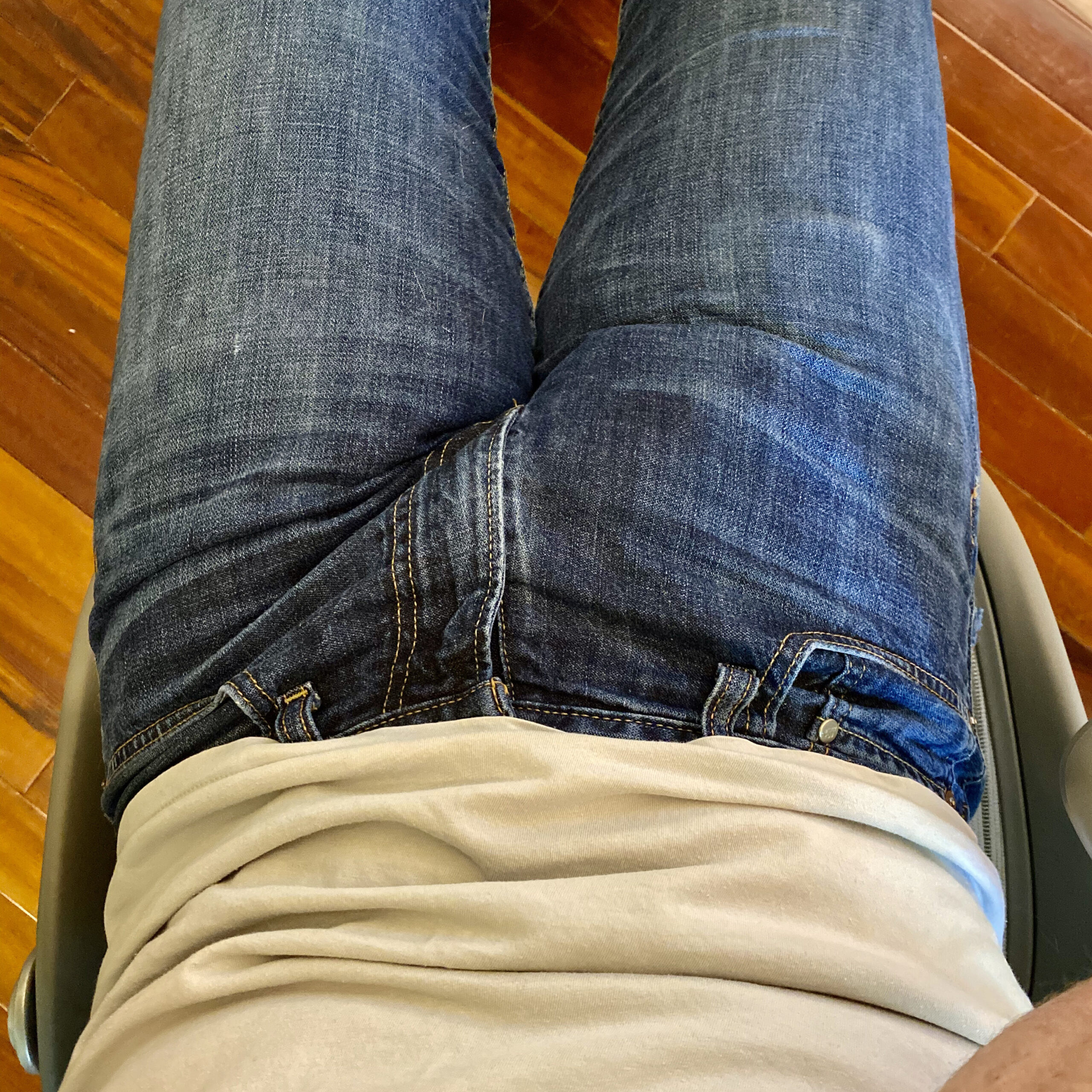 Huge jeans bulge